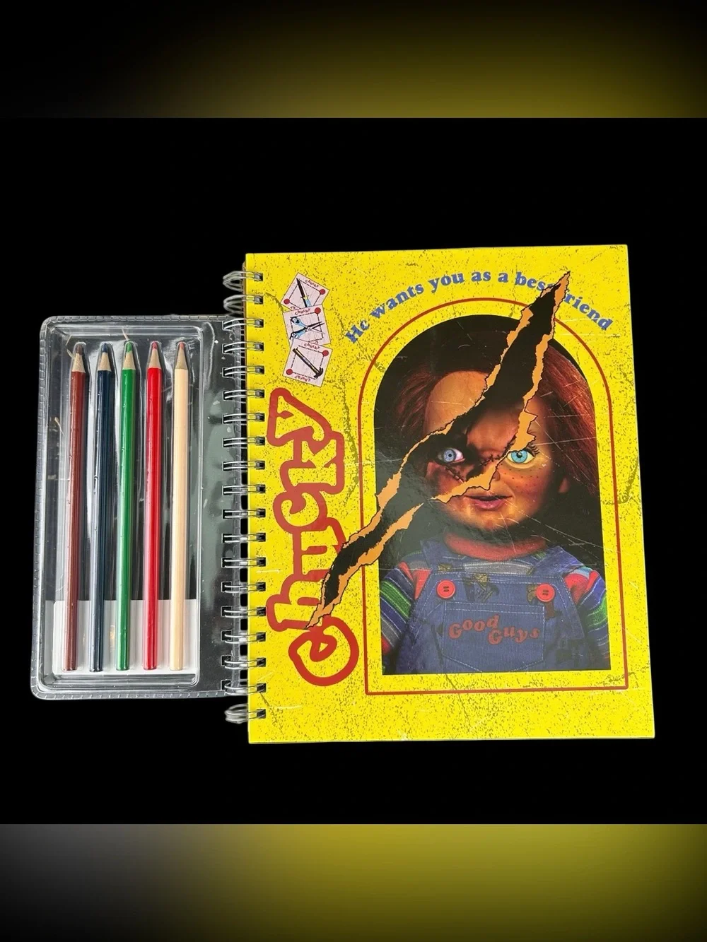 Chucky Sketchbook Set With 5 Color Pencils Horror Halloween Spiral Bound New